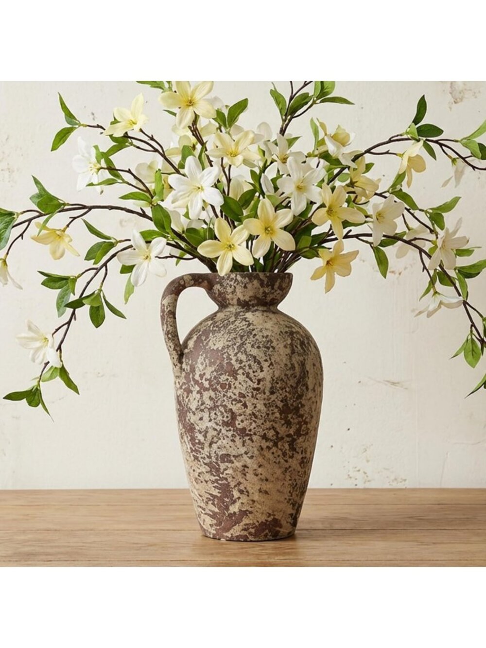 Rustic Brown Ceramic Flower Vase Jug - 14.2" Handmade Vintage Farmhouse Decor